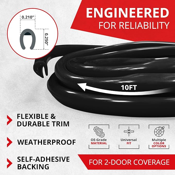 Car Door Edge Protector – Universal DIY Edge Trim to Prevent Scratches & Dings – Flexible Adhesive Molding Trim for Cars, Trucks & SUVs (10 Ft - Black)
