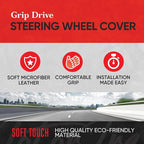 GripDrive Gray Carbon Fiber Steering Wheel Cover, Standard 15 inch Size, Black Faux Leather Comfort Grip, Car Steering Wheel Cover for Auto Truck Van SUV