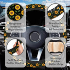 Yellow Sunflower Steering Wheel Cover for Women, Anti-Slip Car Steering Wheel Cover with 2 Pcs Cup Holders Neoprene Breathable Car Accessories Universal 15 Inch Auto Interior Decor