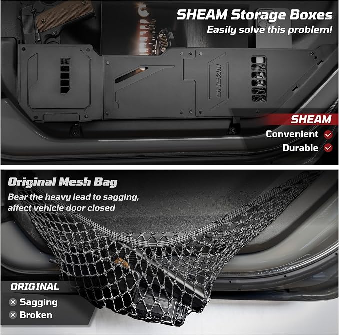 Metal Front Door Pocket Storage Box Compatible with 2018-2025 Jeep Wrangler JL 2/4 Door 4XE Gladiator JT, Car Side Insert Organizer Box Interior Accessories Replaces Weak Saggy Net -2PCS