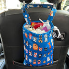 Waterproof Car Trash Bag Reusable Portable Garbage Can with Drawstring Top Adjustable Hanging Strap Leakproof & Washable for Cars SUVs & Trucks (Dog Family)