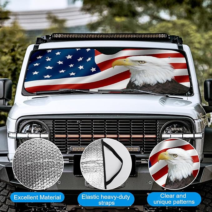 Eagle Foldable Windshield Snow Cover, Reflective Accordion Car Windshield Snow Cover, Sun Visor for Car Windshield, Ultimate Heat & UV Protection, Suitable for Most Cars, 54" L x 27.6" W
