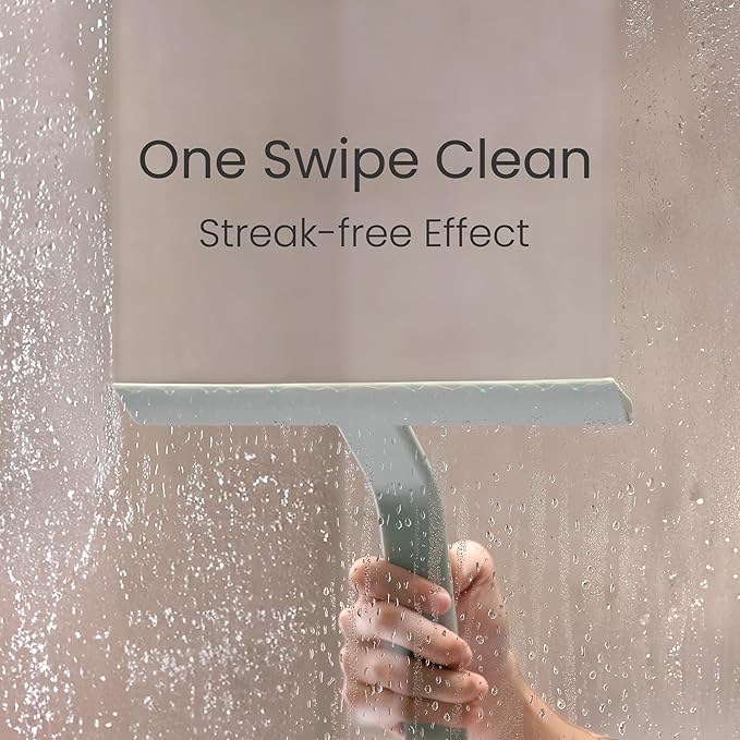 JustHang Shower Squeegee for Glass Doors, All-One-Piece Award-Winning Silicone Squeegee with Built-in Hook for Bathroom, Window, Mirror, Tile Wall,Car, Streak-Free Cleaner,10-Inch Sage Green