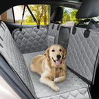 Dog Car Seat Cover with Mesh Window, 100% Waterproof Pet Seat Cover for Back Seat, Scratchproof Dog Hammock for Cars, Trucks, SUVs, Jeeps (Gray)
