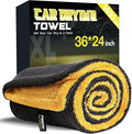 PUGPIU 1400GSM Large Microfiber Car Drying Towel Detailing 24"x36" | XL Super Absorbent Microfiber Towels - Edgeless with Twisted Loop - No Lint Streak for SUV Truck Car Detailing (Yellow)