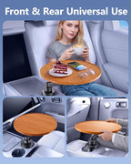 360° Rotating Wood Car Cup Holder Tray, Car Desk for Laptop, Car Food Tray Table for Eating Lunch, Cup Holder Expander, Long Road Trip Essentials Travel Patrol Accessories for Semi Truck Rv