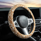 Brown Japanese Style Flower Steering Wheel Cover Auto Embroidery Steering Wheel Protector, Anti-Slip, Breathable, Absorbing Sweat, Universal Car Accessories 14.5–15 inch,Fit for Most Car, Trucks, SUV