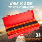 12PK DOT Warning Triangles with Empty Base & Storage Case | No pre-filled sand, fill sand yourself for stability, high visibility reflectors meet US FMVSS 571.125 safety specs