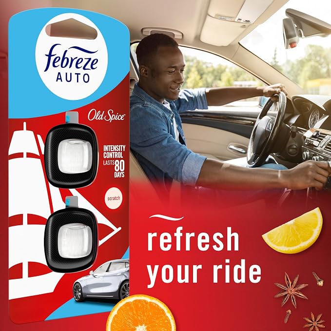 Odour-Fighting Auto Air Freshener, Car Vent Clip, Old Spice, 4ct
