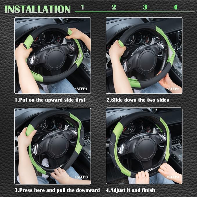 Line Rider Microfiber Leather Sporty Steering Wheel Cover Universal Fits for 95% Truck,SUV,Cars 14.5-15inch, Anti-Slip Safety Comfortable Design (Glows Lime Fluorescent Green)