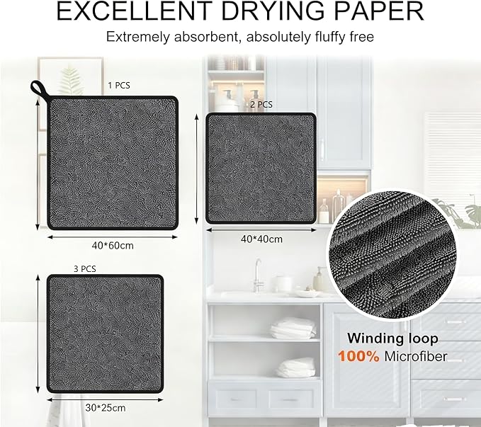 Shiny Cleaning Wipes Cloths, 6Pack Shiny Cleaning Towels, Shower Doors Drying Towels,Car Detailing Cloths Streak Free Glass Window Car Mirror Super Absorben Microfiber Shiny Cleaning Cloths (1L+2M+3S)