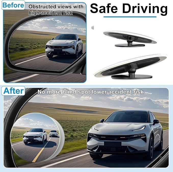 Blind Spot Mirrors 2 Pack, Car Accessories Frameless Side Mirror Blindspot Convex HD Glass, Side View Mirror Blindspot with Wide Angle Adjustable Stick for Car SUV and Trucks