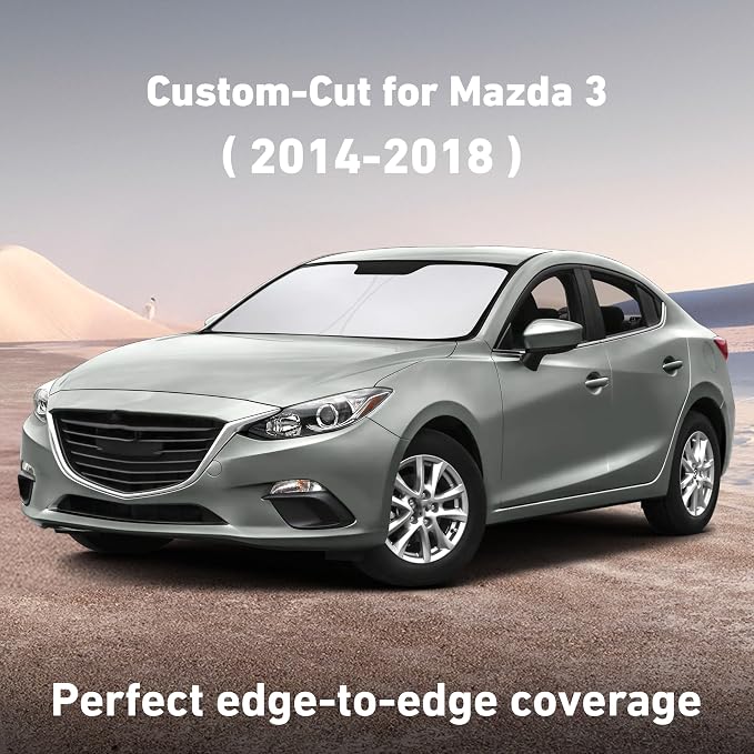 Windshield Sunshade Compatible for Mazda 3 2014-2016 2017 2018, Sun Visor for Front Windshield & Window Sun Shade Cover, UV Heat Blocker & Protector, Car Accessories