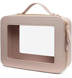 Clear Makeup Bag Organizer,Travel Toiletry Bag Cosmetic Case for Women,Portable Beach Make Up Skincare Pouch Car Organizer Bag with Zippers for Essentials(Large-Nude)