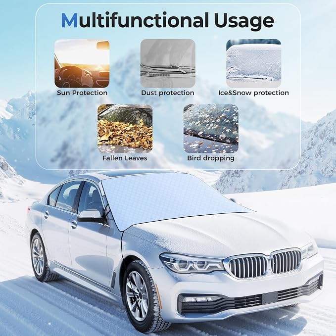 Car Windshield Cover for Ice and Snow Heavy Duty 600D Oxford Fabric with Side Mirror Cover,Standard Winter Frost Hail Protector for Most Car, Truck, SUV, Van and MPV (66x 47Inch)