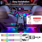 RGB-IC Car LED Interior Strip Lights with Remote Control, Dream Color APP Control Car Inside Ambient Lighting, Multicolor USB Footwell Under Dash Neon Light Kits for Cars,SUVs,ATV,Truck, DC5V