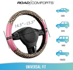 Leopard Steering Wheel Cover for Women, Cute Anti-Slip Microfiber Leather, Universal Fit 14.5-15 Inch Round Steering Wheel - Pink