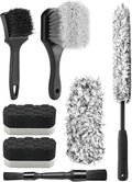 7PCS Car Wheel Brush Kit, Tire Brush for Car Owners & Auto Detailers, Soft-bristled Rim Brush, Flat Wheel Brush, Double-Ended Detailing Brush and Pads for Home Shop, Cars Trucks RVs