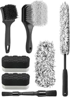7PCS Car Wheel Brush Kit, Tire Brush for Car Owners & Auto Detailers, Soft-bristled Rim Brush, Flat Wheel Brush, Double-Ended Detailing Brush and Pads for Home Shop, Cars Trucks RVs