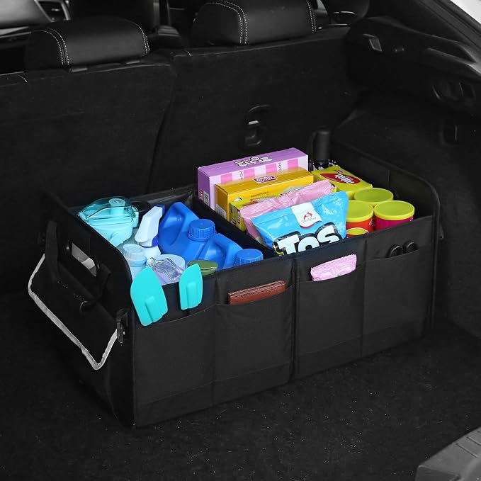 Trunk Organizer for SUV & Sedan, Car Organizers and Storage, Waterproof Collapsible & Adjustable Straps, 70L Sturdy Car Organization for Car Accessories, Tools, Sundries (Black B, Large-A)