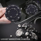 4PCS Bling Crystal Rhinestone Cup Holder Coaster, 2.75 inch Soft Silicone Anti-Slip Shockproof, Car Cup Holder Insert Coasters, Universal Car Interior Accessories for Women (Black)