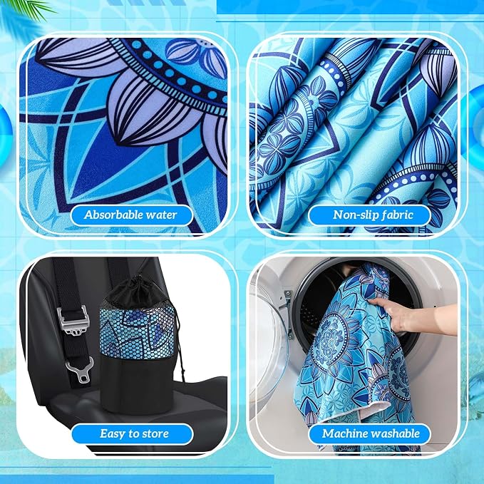 Car Seat Towel Covers with Storage Bag, 63 x 32 Inch Universal Non Slip Waterproof Sweat Protector for Car Truck, Gym Swimming Running, Machine Washable(2 Pack,Blue Mandala)