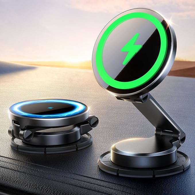All-Metal MagSafe Car Mount Charger, 15W Mini Magsafe Car Charger for Dashboard, Wireless Car Charger for iPhone 17 Pro Max Plus/iPhone 16 15 14 13 12 Pro Max Plus, Black
