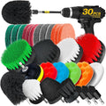 30 Piece Drill Brush Set, Scrub Pads Scrubber Brush with Extend Long Handle Clean for Grout, Tiles, Bathtub, Bathroom, Kitchen, Bristle Discs,Black