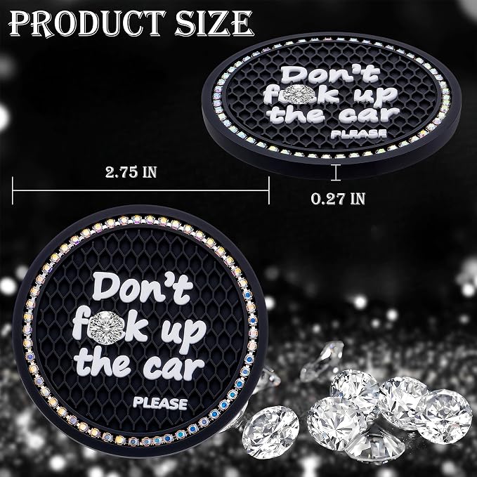 2PCS Bling Crystal Rhinestone Cup Holder Coaster – 2.75 Inch Anti-Slip Auto Insert Cup Coaster – Sparkling Interior Decor Accessories for Cars & Vehicles (Black & Colorful)