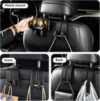 Car Purse Hook 2 Pack Headrest Hooks for Car, Luxurious Leather Material, Seat Back Storage Hook Multifunctional Car Seat Hooks Keep Car Tidy (Black)