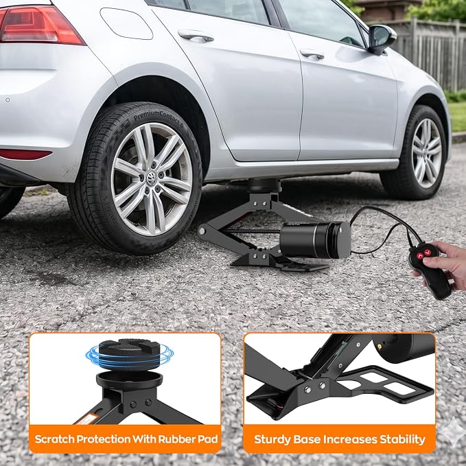 Electric Car Jack, 3 Ton Electric Scissor Jack for Car, SUV, MPV, Truck | Alloy Steel Heavy Duty Jack, Efficient Motor for Rapid Lifting, Portable Garage Tire Change Kit, Outdoor Car Emergency Kit