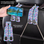 Car Headrest Purse Hanger Watercolor Mermaid Fish Scale 1 Pack Bag Purse Holder for Car Premium Leather Double Metal Hook for Handbags, Grocery Bags and Phones