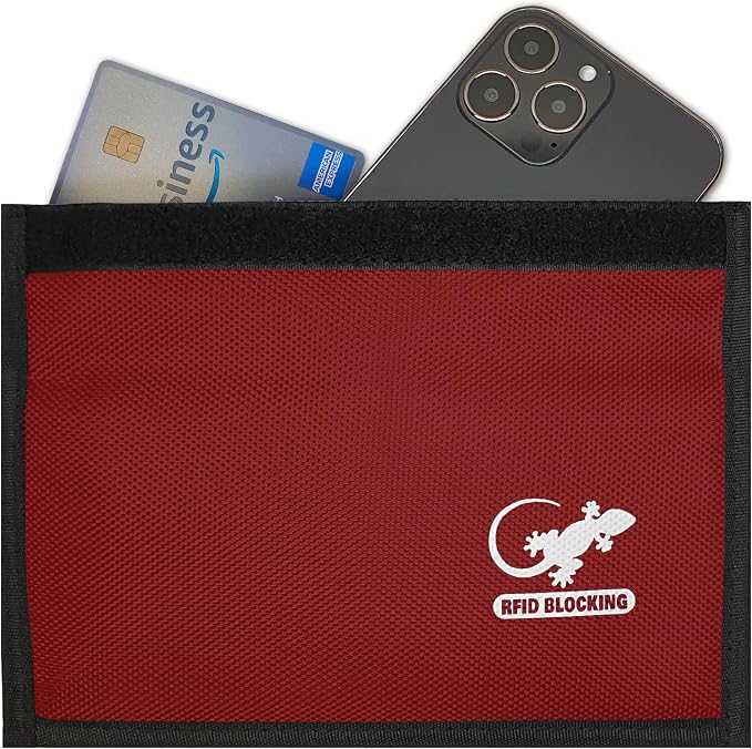 Faraday Bag, Anti-Tracking GPS RFID Car Key Signal Blocker Wallet Shielding Pouch Protective Case for Cell Phone Car Key FOB, Data Privacy, Electronic Device Security (RED - NYLON)