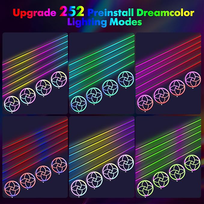 Dreamcolor Acrylic Car Interior Lights 22 in 1 RGB LED Strip Lights APP Control Zoned Control System 252 Color Modes DIY Fiber Optic Ambient Lighting Kits Music Car Neon Light Kits New Version