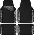 Waterproof Universal Car Floor Mats, Leopard Print Car Mats Fit for SUV,Vans,sedans, Trucks,Set of 4pcs Car Carpet with Driver Heel Pad and Nibs Backing, Leopard Car Accessories Gray Leopard