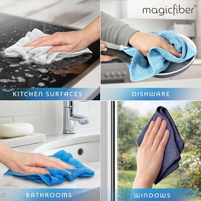 Microfiber Cleaning Cloth - Higher Quality, Larger Size - Micro Fiber Cloth for Cleaning Rags, Dust Cloths, Kitchen Dish Towels (12 Pack, 13”x11”)