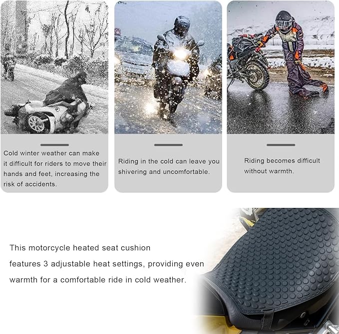 Motorcycle Heated Seat Cushion for Honda Fury 2010-2016 2017-2020 2021 2022 2023 2024, Electric Silicone Seat Pad, 3-Speed Adjustable Temperature, Fast-Warming Water-Resistant Slip-Resistant