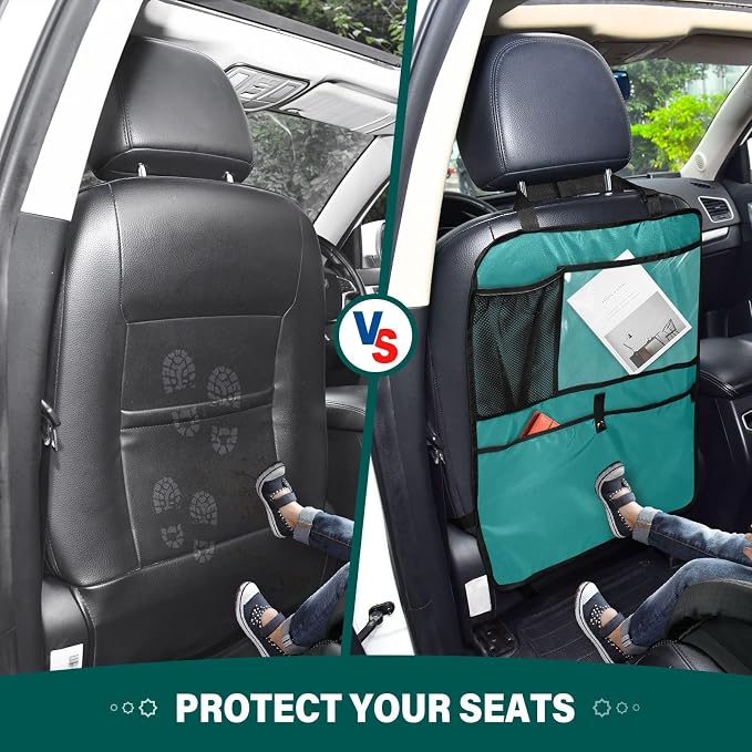 Seat Back Organizer Teal Green Vehicle Seat Back Organizer Kick Mat, Car Seat Protector for Child Car Seat