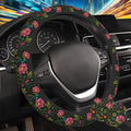 Vintage Botanical Peony Floral Steering Wheel Cover for Women, Anti-Slip Car Steering Wheel Cover with 2 Pcs Cup Holders Neoprene Breathable Car Accessories Universal 15 Inch Auto Interior Decor