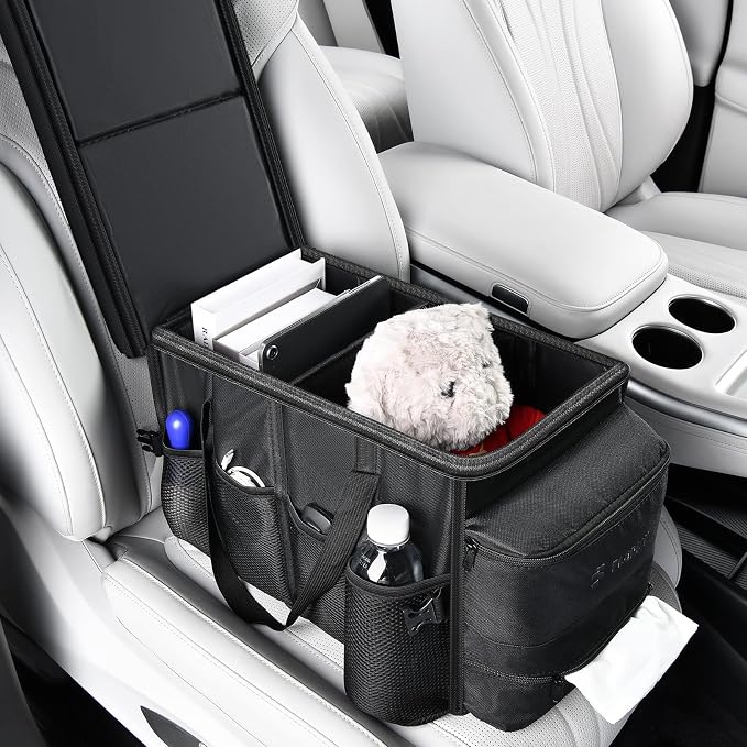Car Seat Organizer, Premium Backseat Car Organizer with Tray for Kids and Adults, Front Passenger Organizer with Tissue Box and Cup Holder and Mesh Pockets Waterproof