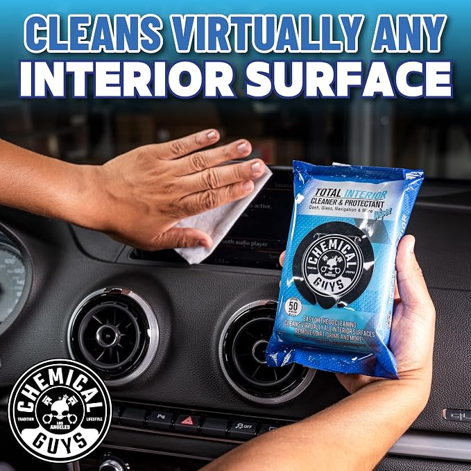 Total Interior Cleaner & Protectant Wipes – 50 Pack Multi Surface Car Interior Cleaning Wipes for Dashboards, Doors and Seats – Safe for Trucks, SUVs, RVs and Home Use