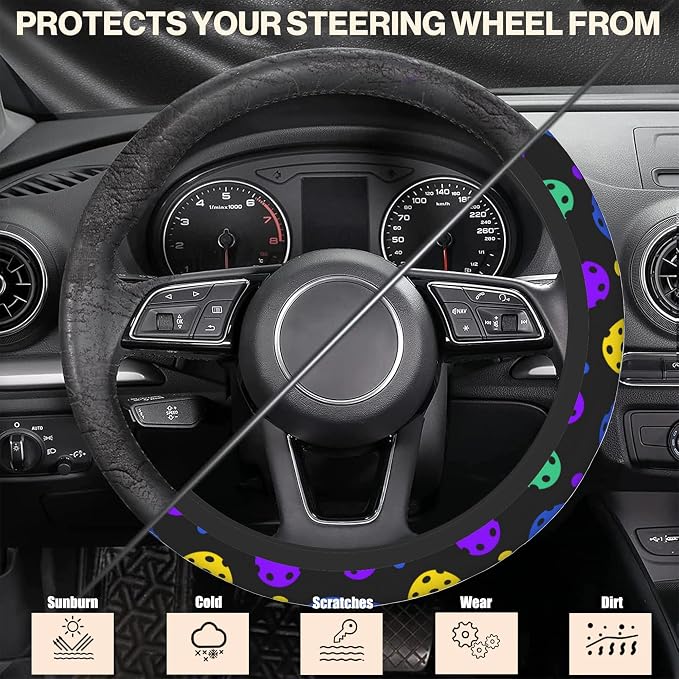 Rainbow Balls Steering Wheel Covers Universal 15 Inch Car Wheel Cover,Anti-Slip Breathable Car Accessories Protector Fit for Trucks,Sedans,SUVs,Vans