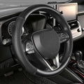Car Steering Wheel Cover Standard Medium Size 14 1/2-15 inch, Non-Folding Packaging, Heavy Duty, Non-Slip, Black Microfiber Leather with Carbon Fiber Pattern