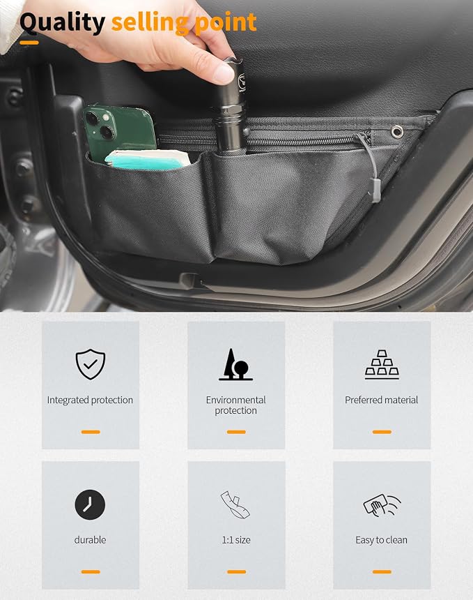 Rear Door Storage Pockets, Door Side Organizer Bag Door Net Pocket Replacement Compatible with Jeep Wrangler JL JLU & Gladiator JT 2018-2025, Interior Storage Expansion Accessories, 2PCs