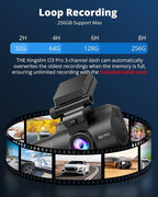 3 Channel Dash Cam Front and Rear Inside - 2.5K Car Dash Camera with 64GB Card, 5GHz WiFi Wireless Dashcam for Cars, APP Control, Super Night Vision, HDR, G-Sensor
