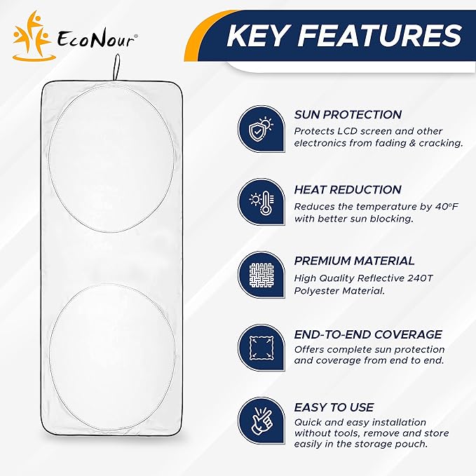 Jeep Windshield Sunshade | Sun Visor for UV Rays & Heat Protection | Suitable for Wrangler, Gladiator | Jeep Accessories for Wrangler | X-Small - 60x21 Inches