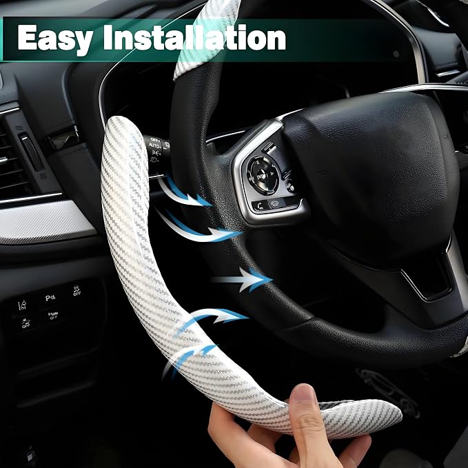 3PCS Carbon Fiber Steering Wheel Cover-Segmented Clip-On Design Anti-Slip & Scratch Resistant Universal Fit 14.5"-16" for Cars/Truck/SUV Great Gift for Men & Women