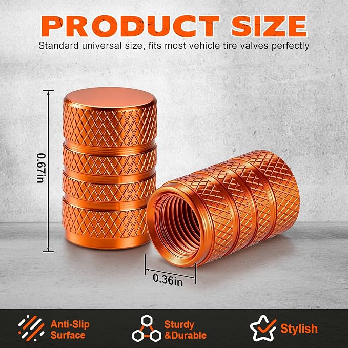 12PCS Tire Valve Stem Caps, Car Exterior Accessories, Aluminum Alloy Valve Cover Universal for Cars, Trucks, Motorcycles and Bicycles (Orange)