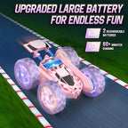 Remote Control Car, Double Sided 360°Rotating 4WD RC Cars, with Sparkling LED Wheels, 2.4GHz Electric Race Stunt Toy Car, Rechargeable Toy Cars for Boys Girls Birthday Valentines Gift