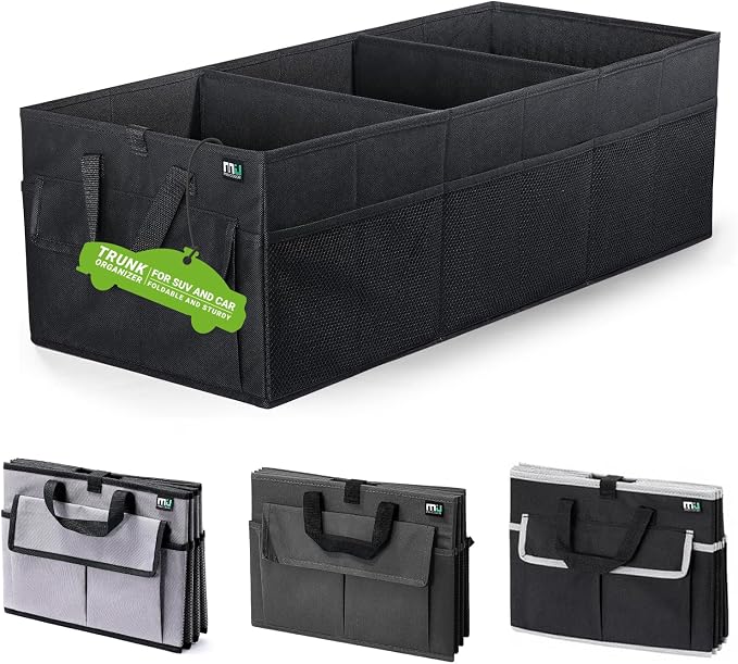 Trunk Organizer for Car, Car Organizer, Sturdy Trunk Organizer for SUV, Non-Slip Bottom, Storage Organizer for Sedans, Van, Jeep, Grocery, Large 3 Compartments, Ebony 32"×13"×10.6"